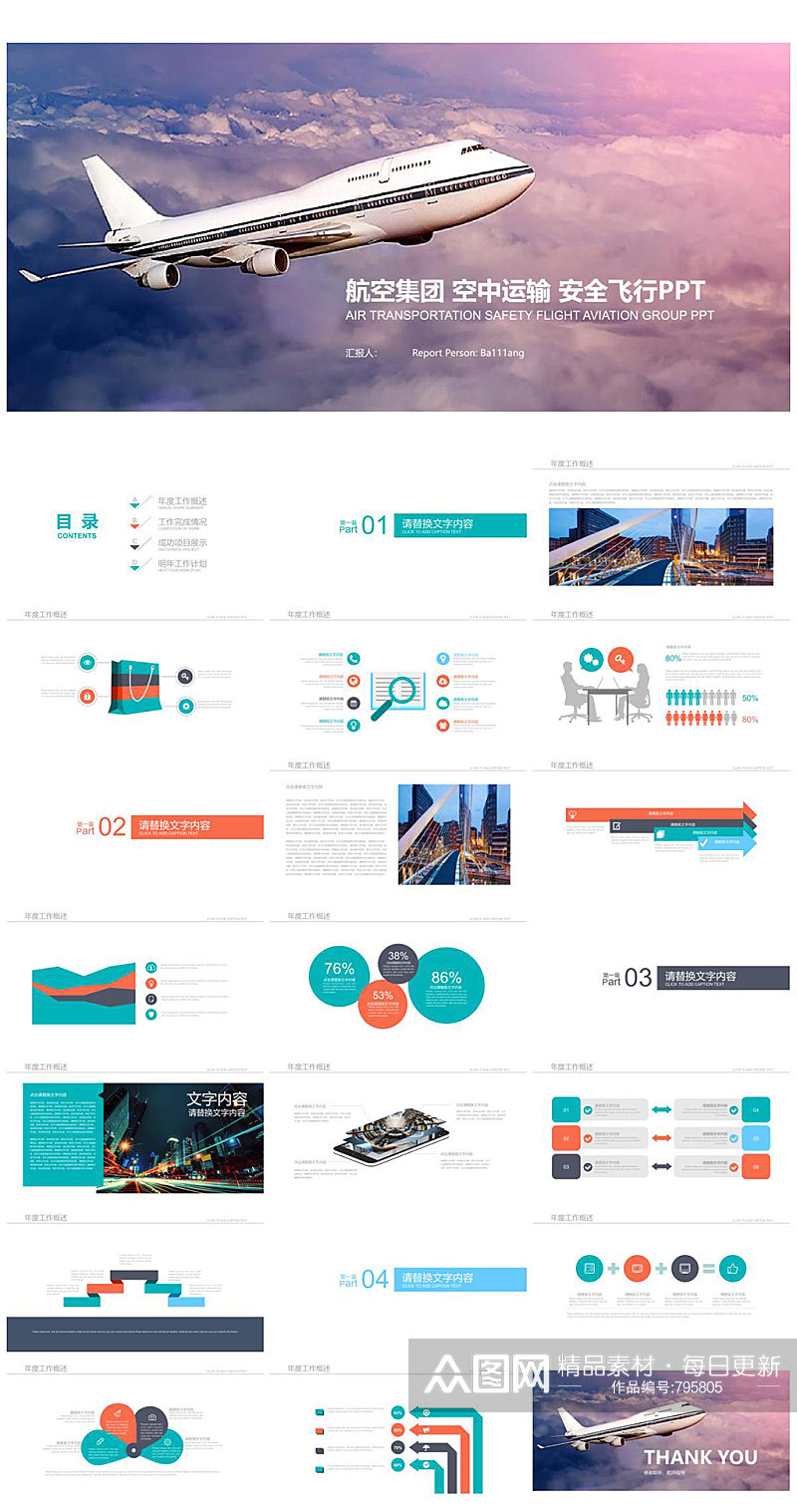 航空公司空中运输PPT素材