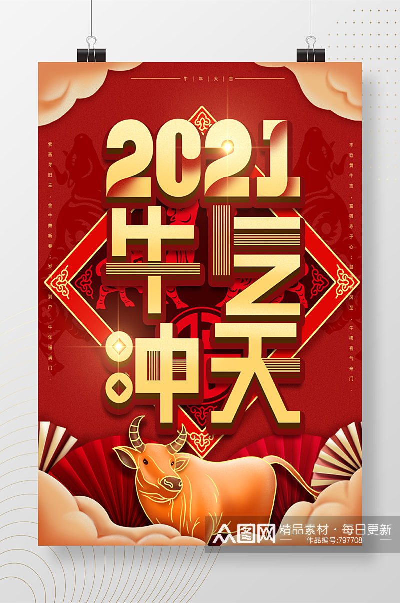 2021牛气冲天大气新年海报素材