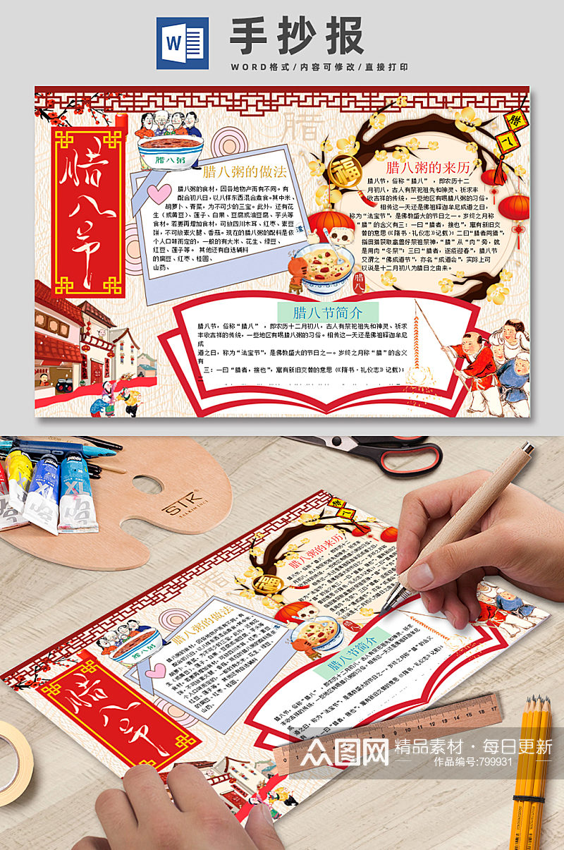 中国卡通腊八节文化宣传小报手抄报素材