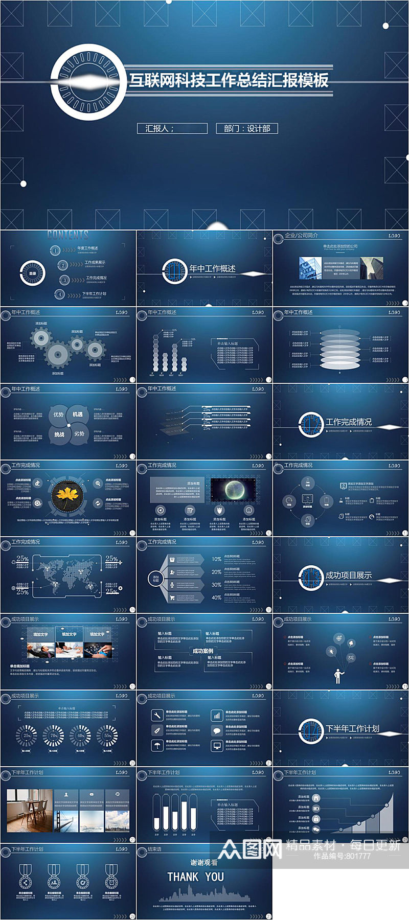 互联网科技工作总结汇报PPT模版素材