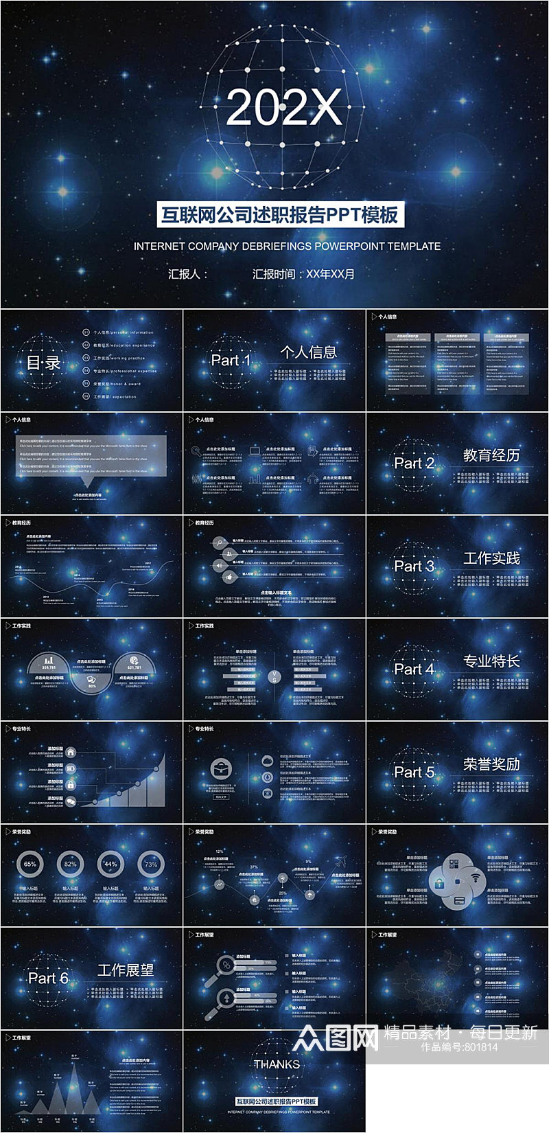 星空科技互联网公司述职报告PPT模板素材