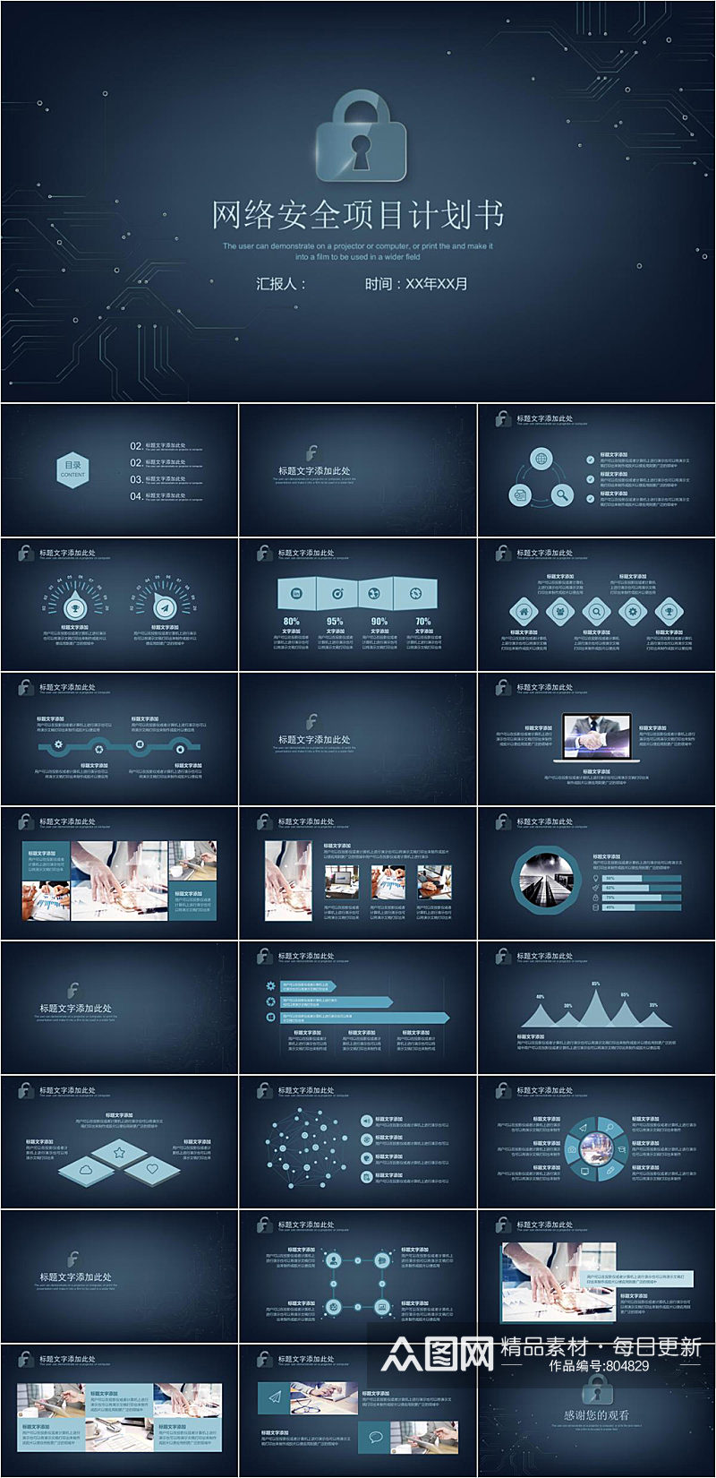 网络安全项目计划书PPT模版素材