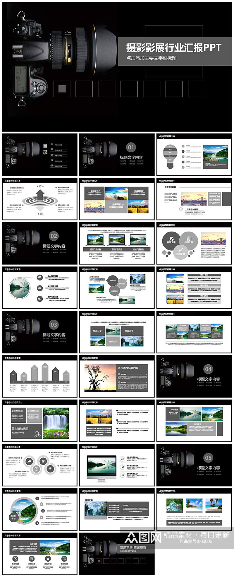 摄影影展行业报告大气高端PPT模版素材