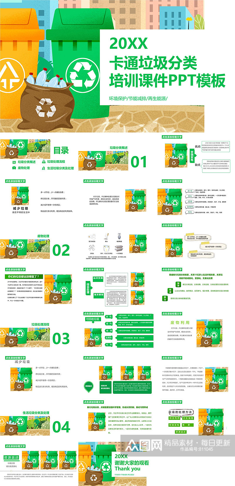 2021卡通垃圾分类培训课件PPT素材