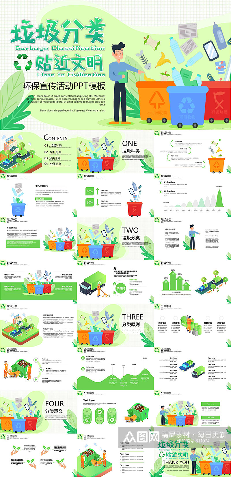 垃圾分类贴近文明环保宣传PPT素材