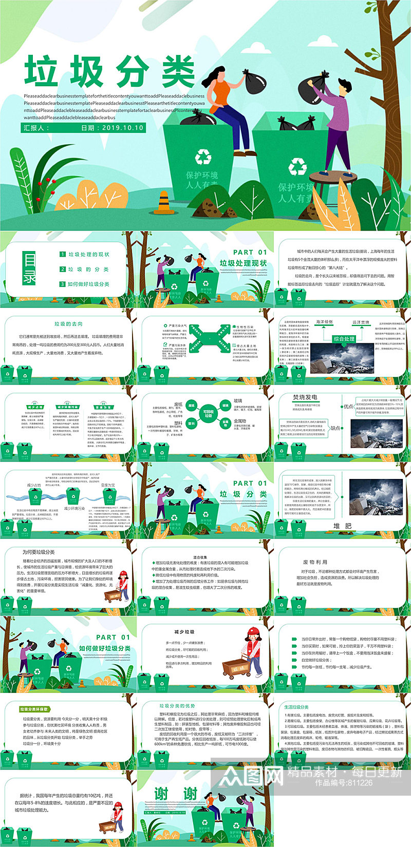 垃圾分类防止环境污染PPT模板素材