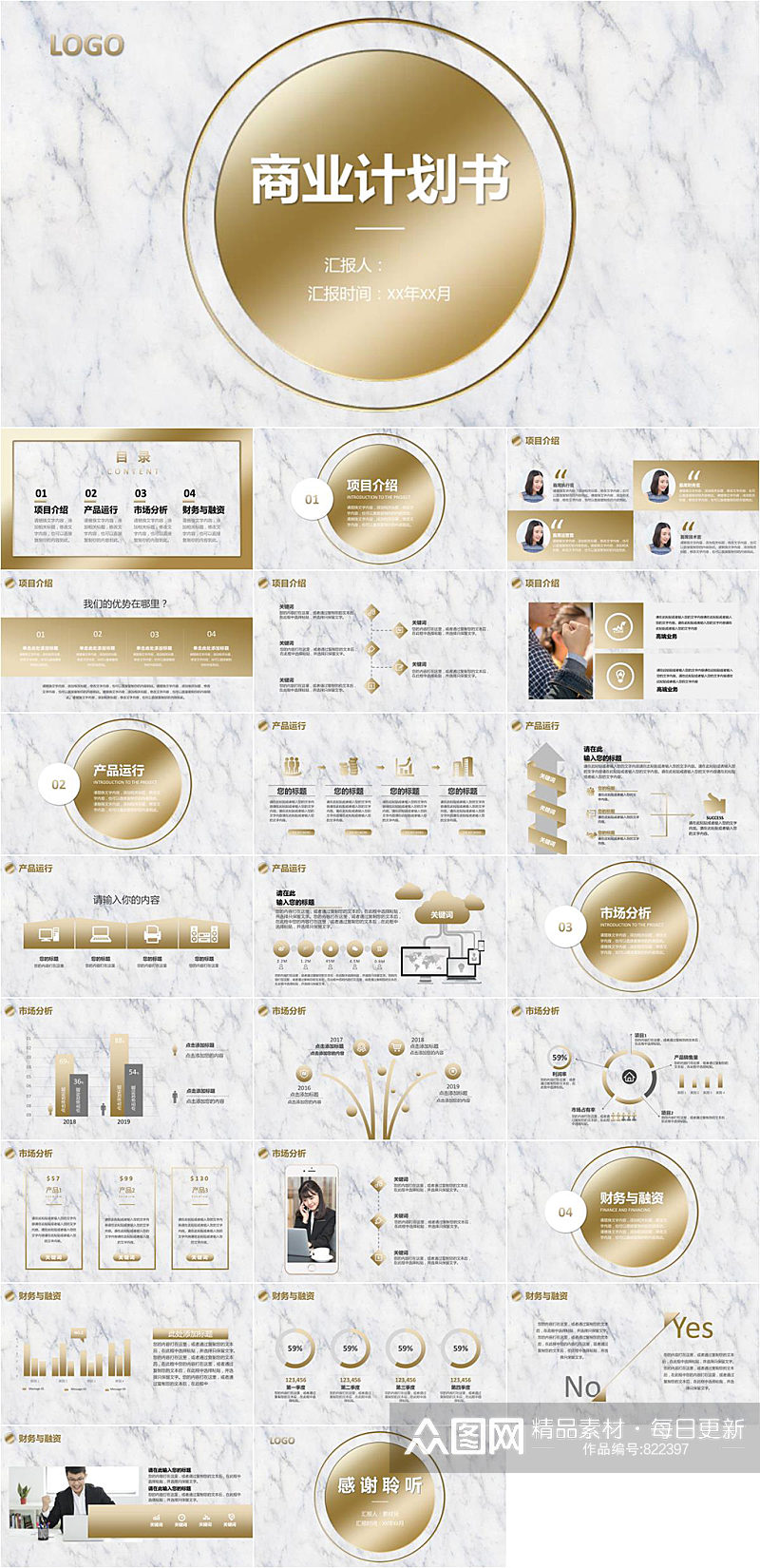 金色高端大气商业计划书PPT模版素材