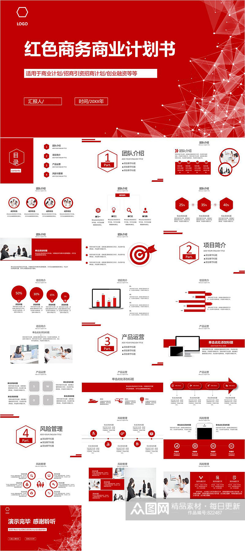 红色商务商业计划书PPT素材