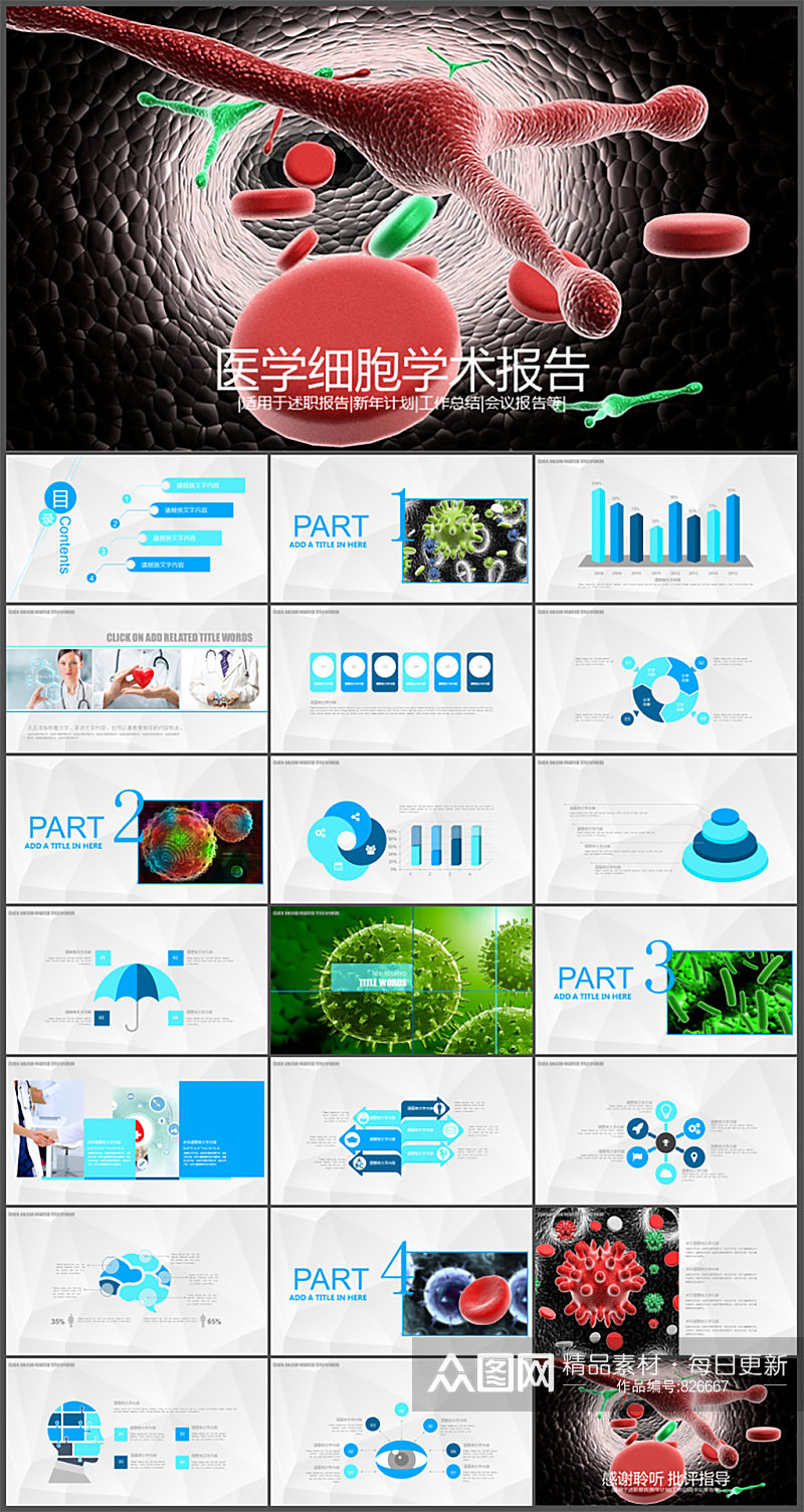 医学细胞学术报告简约PPT模板素材