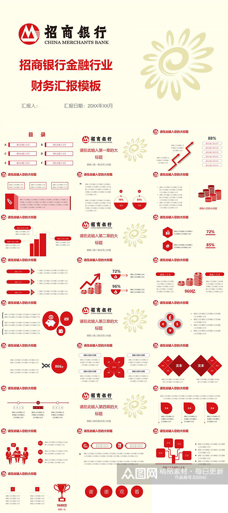 招商银行金融行业财务汇报PPT模板素材