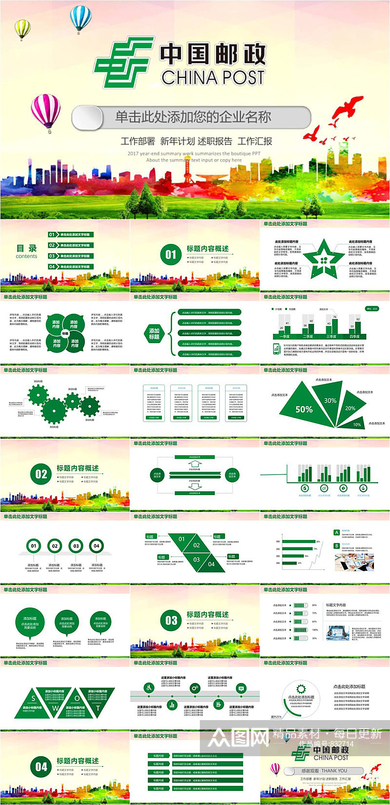 中国邮政工作部署计划PPT模板素材