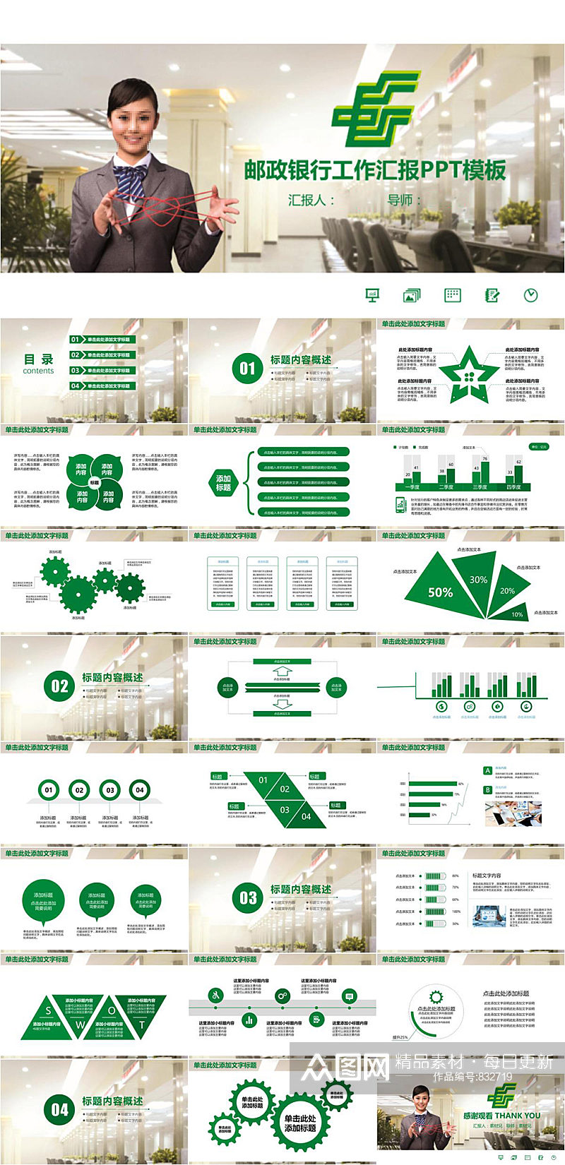 中国邮政银行工作汇报PPT模板素材