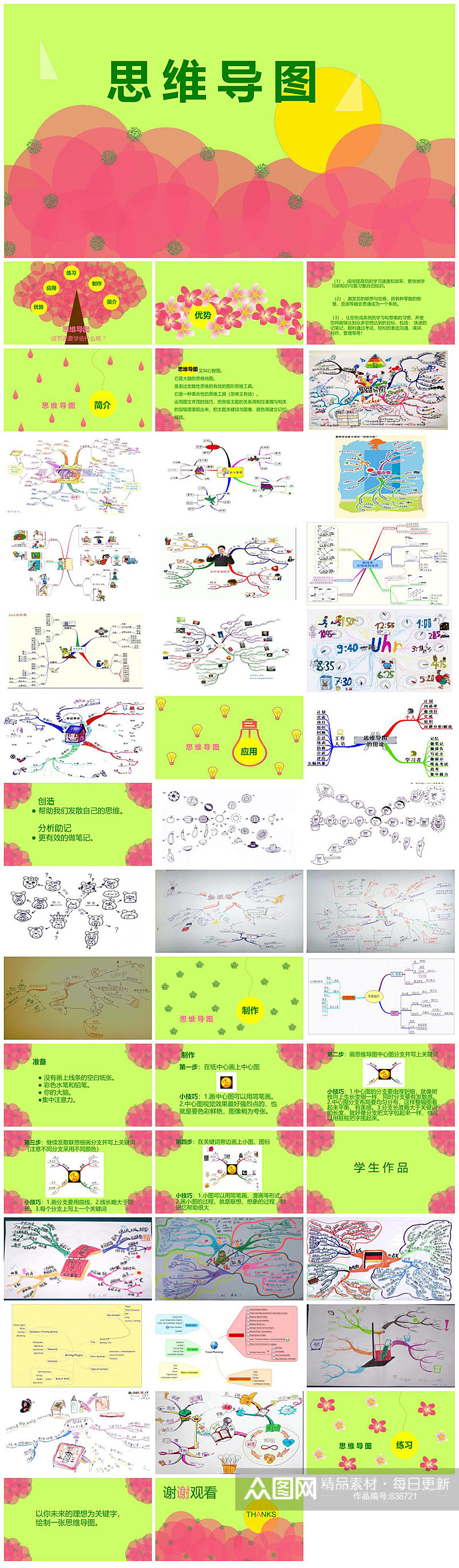 彩色绘画风思维导图PPT素材