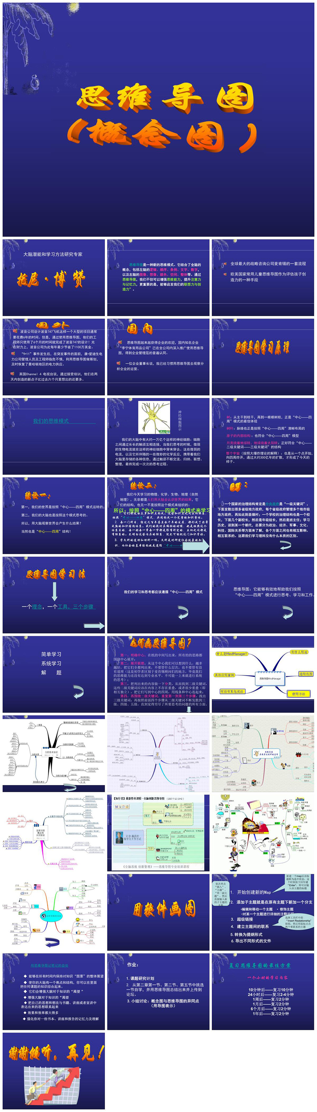 深蓝经典思维导图概念图PPT素材