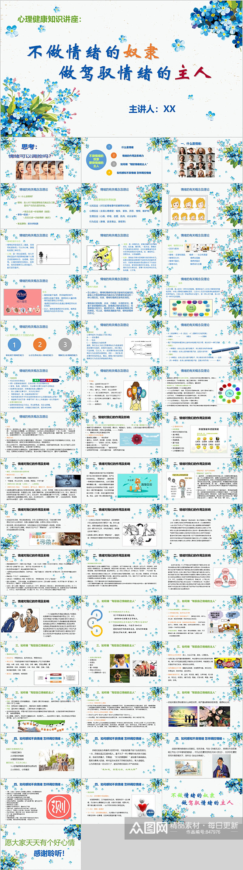 鲜花文艺情绪管理PPT模板素材
