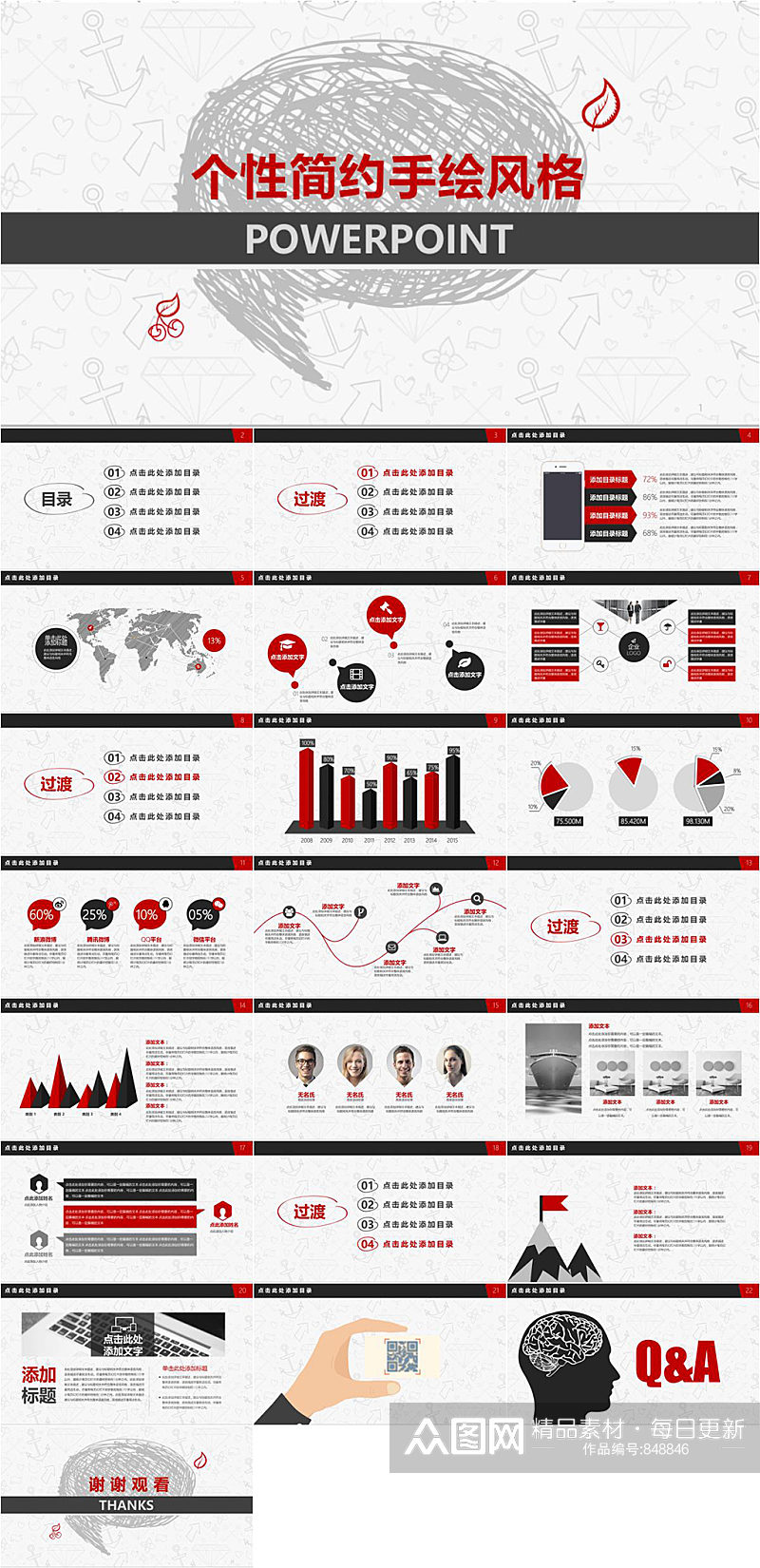 个性简约手绘风格PPT模板素材