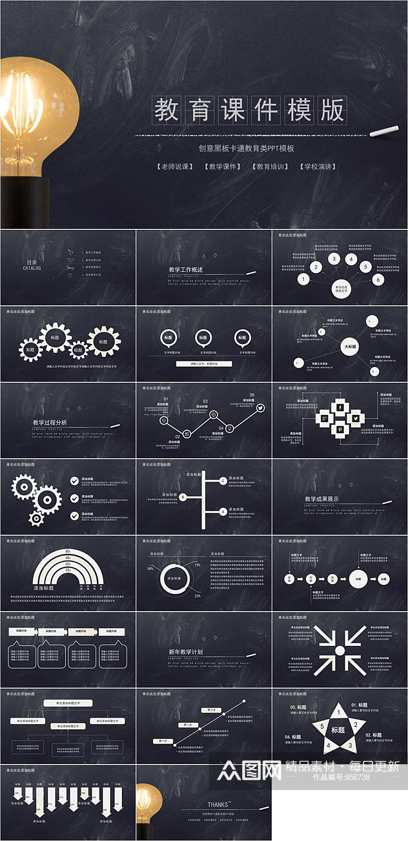 黑板简约教育课件PPT模板素材