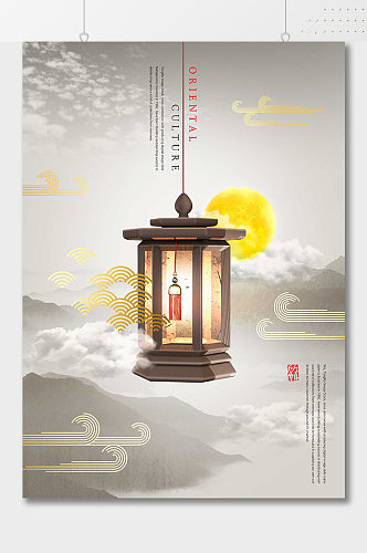 中国风许愿灯笼地产海报