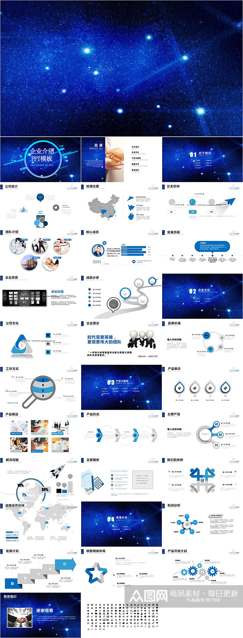 星空时尚公司简介PPT模板素材