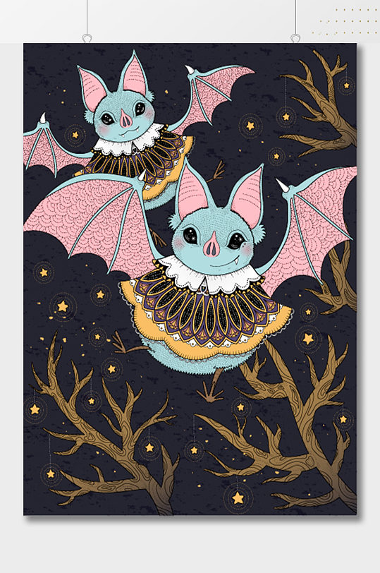创意手绘蝙蝠插画