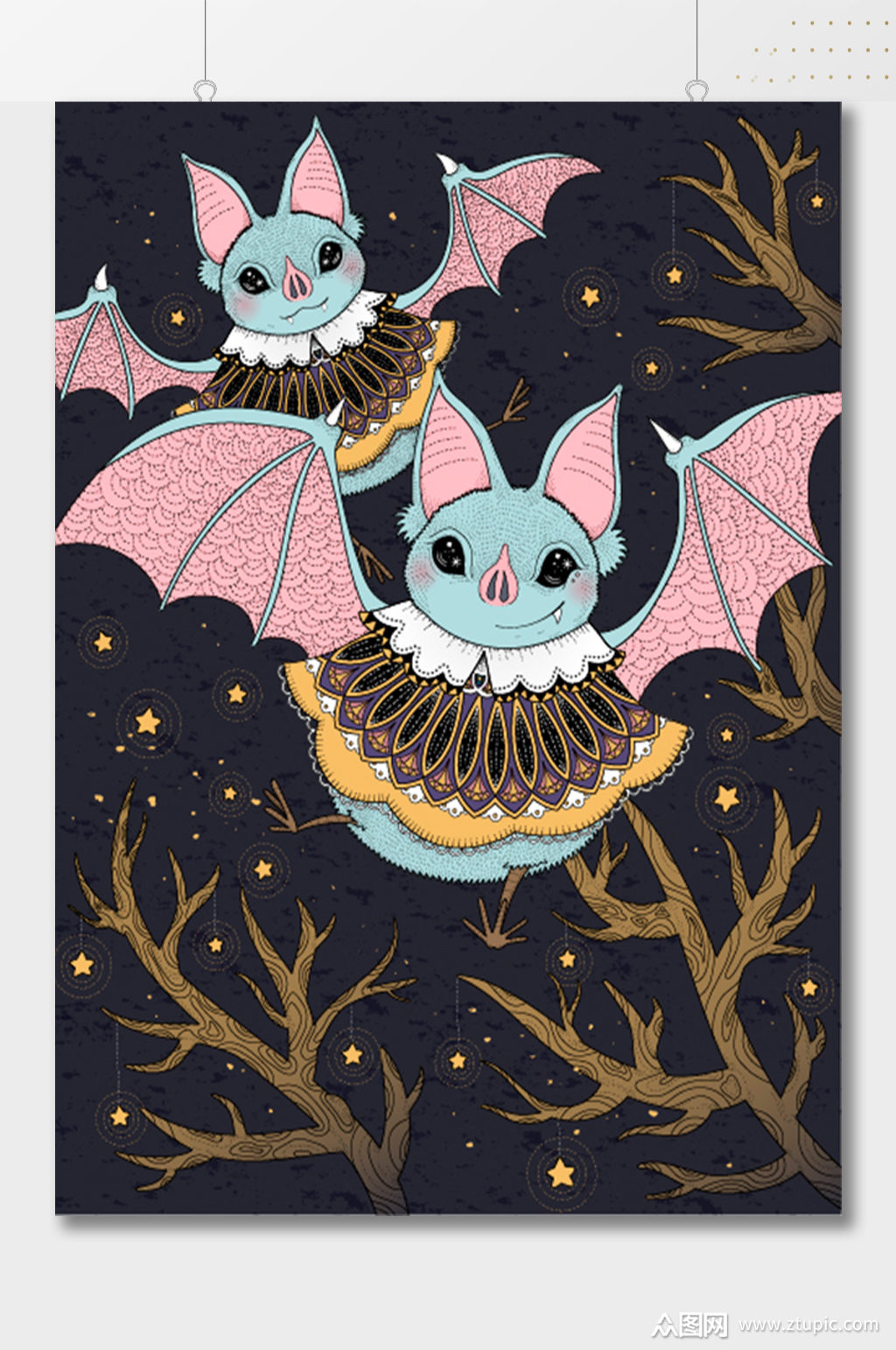 创意手绘蝙蝠插画