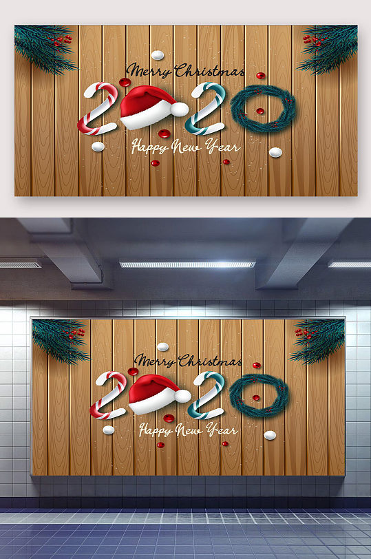 创意圣诞组合木板免扣背景