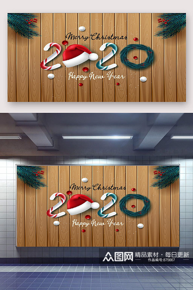 创意圣诞组合木板免扣背景素材