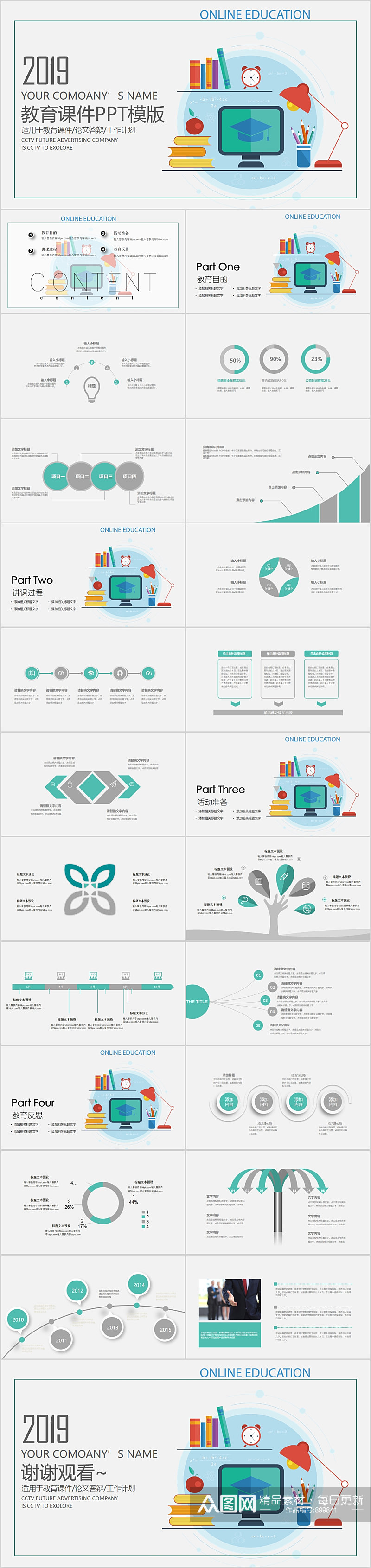 卡通现代教育课件PPT模板素材