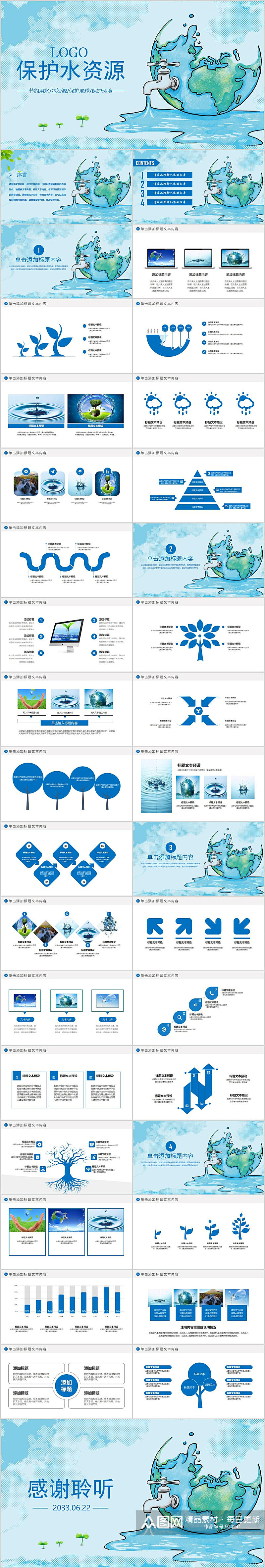 保护水资源手绘地球PPT素材