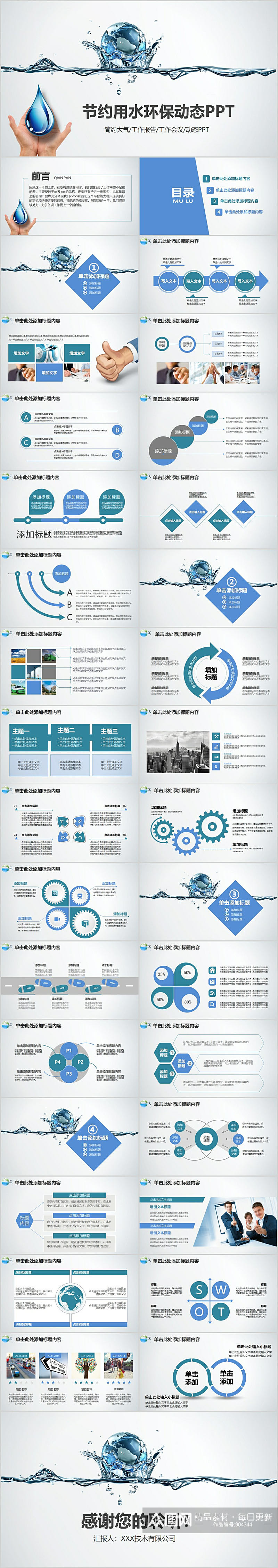 节约用水环保动态PPT模板素材