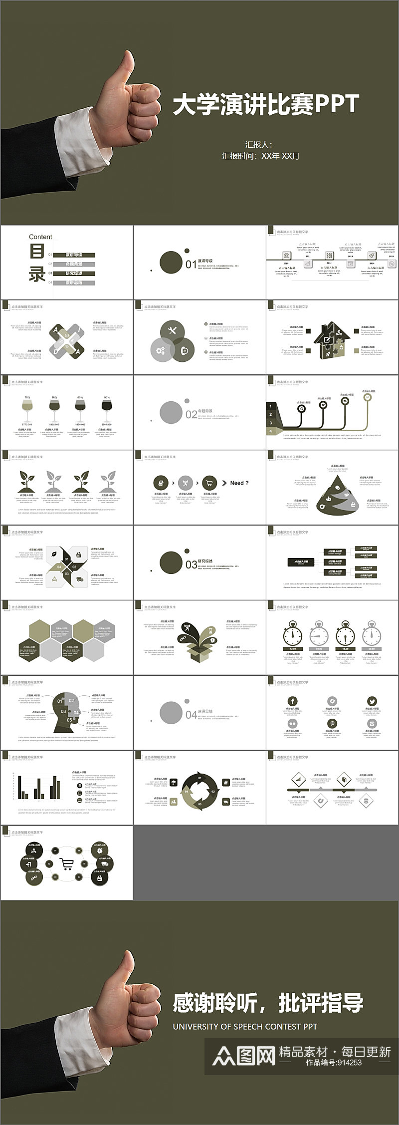 大拇指演讲比赛PPT模板素材