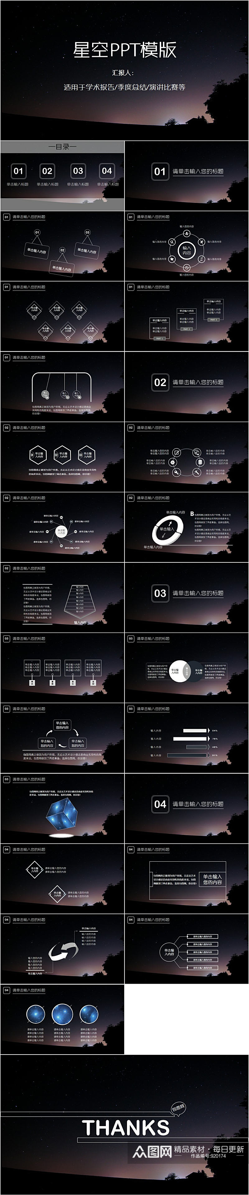 简约星空学术报告PPT素材