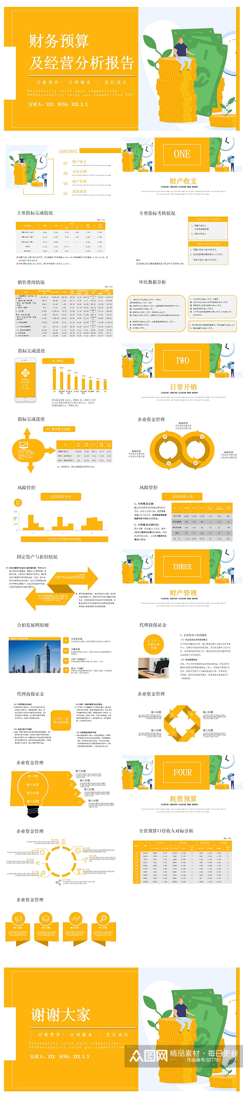 扁平风流行财务预算经营分析PPT素材