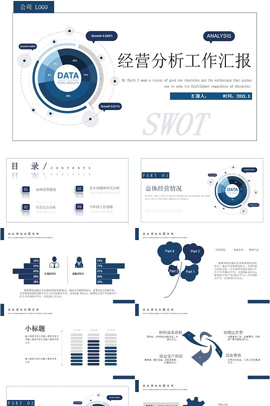 商务蓝色经营分析工作汇报PPT