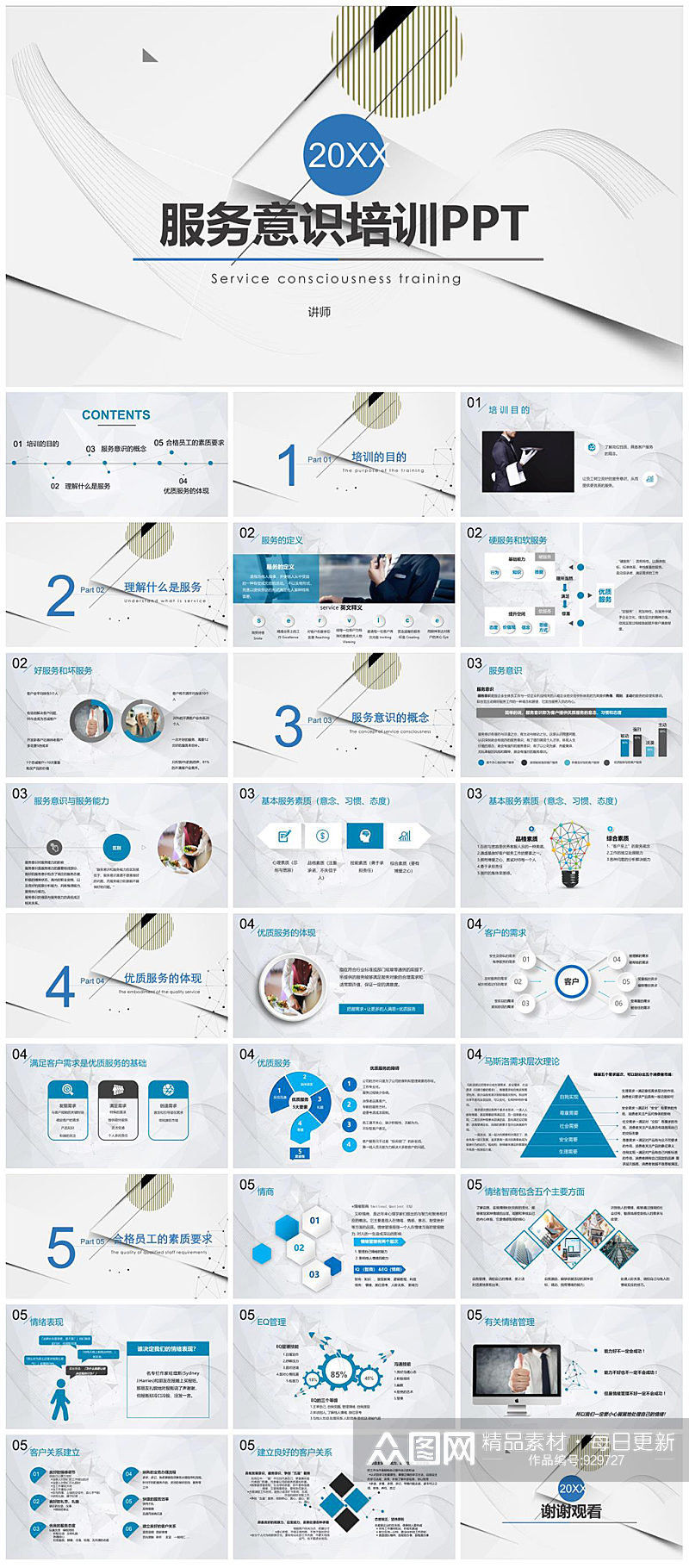 简洁时尚服务意识培训PPT模板素材