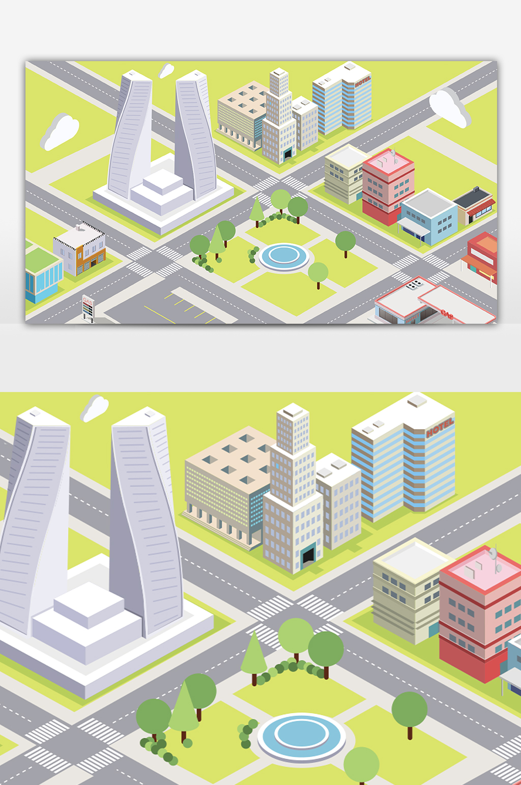 简约创意中国现代城市建筑风景插画素材