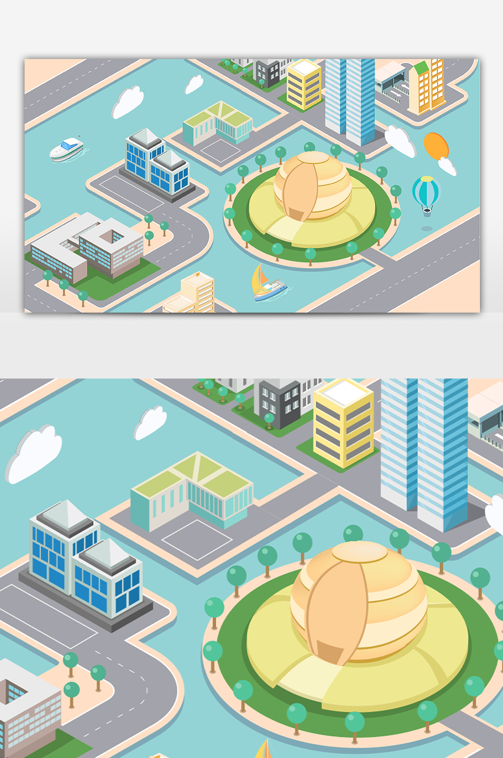 创意城市地标建筑简约插画素材