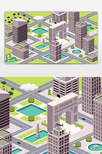 灰色城市建筑现代城市插画