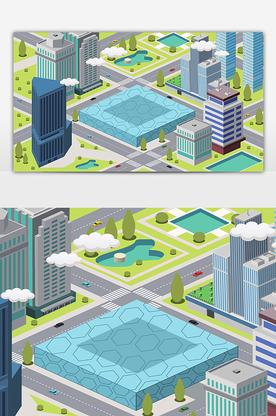 水立方建筑创意插画