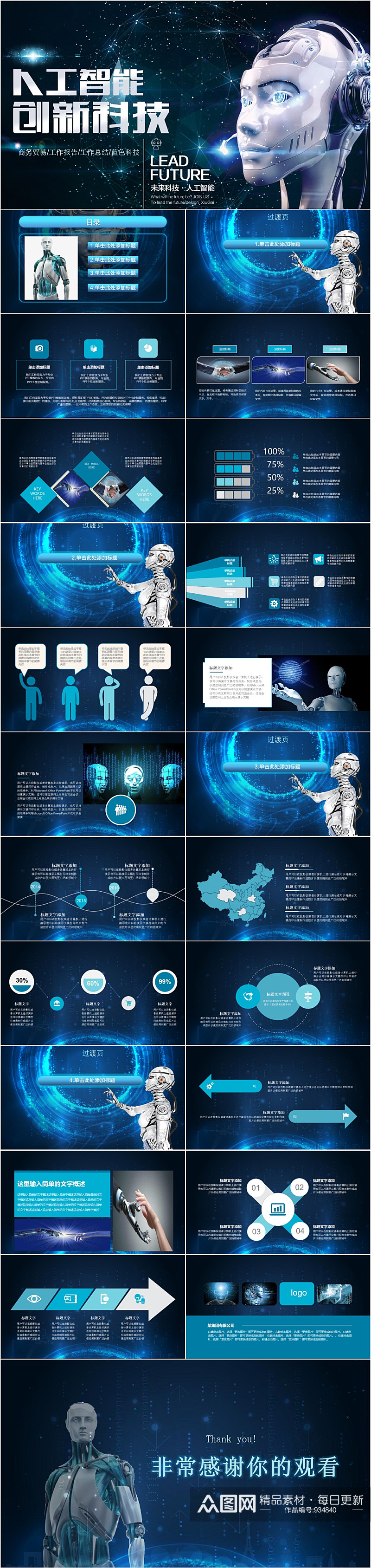 人工智能科技时尚PPT模板素材