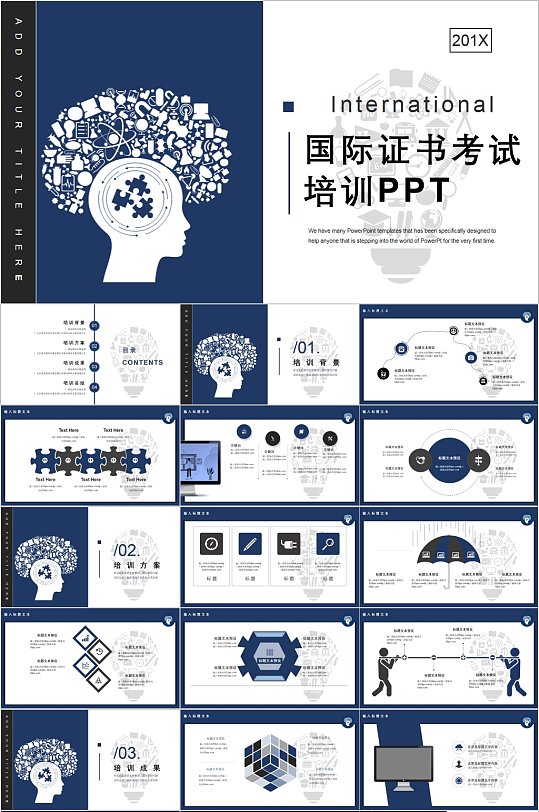 蓝色国际证书考试培训PPT模板