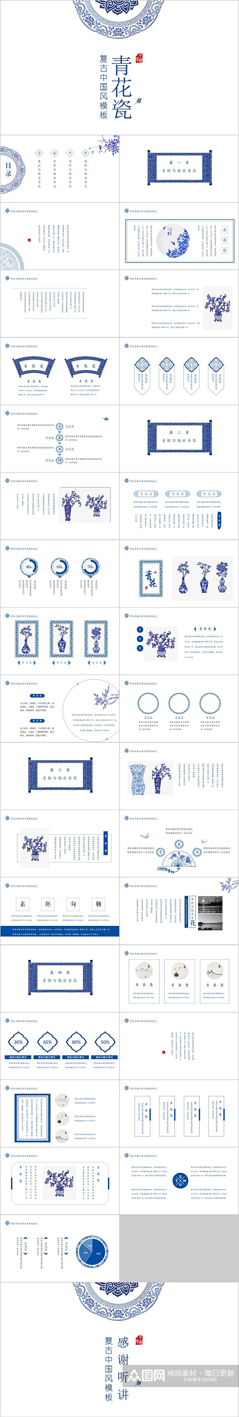 复古中国风青花瓷PPT模板素材