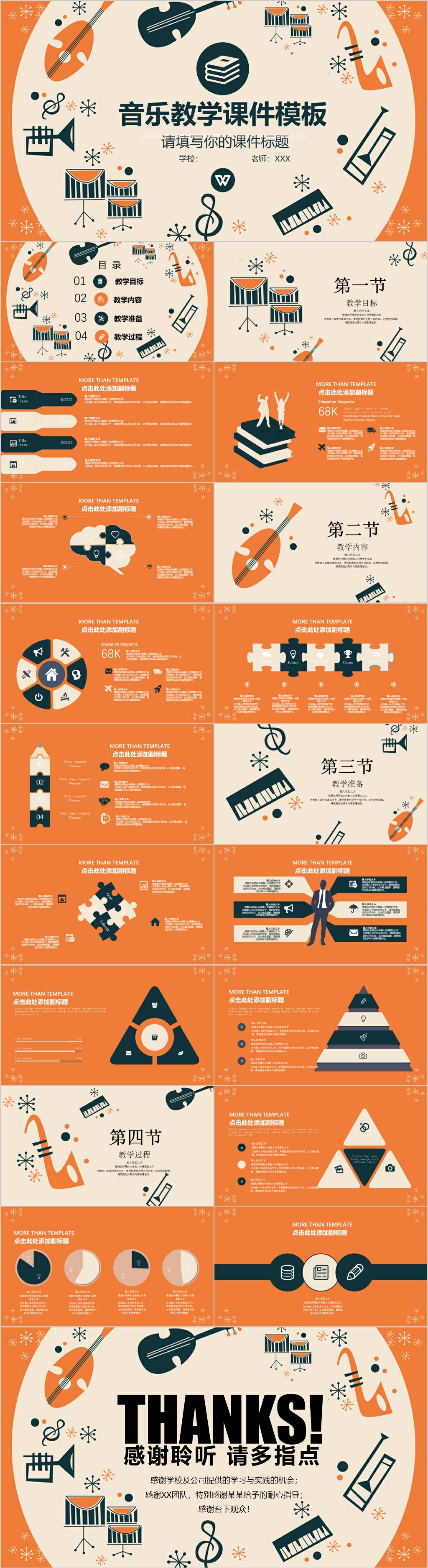 潮流创意手绘音乐教学课件模板PPT素材