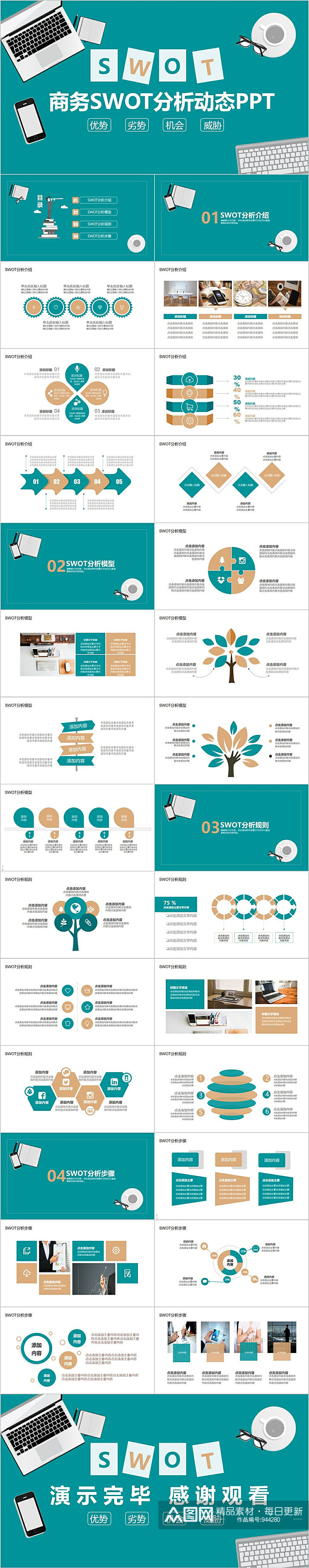 商务SWOT分析动态PPT模板素材