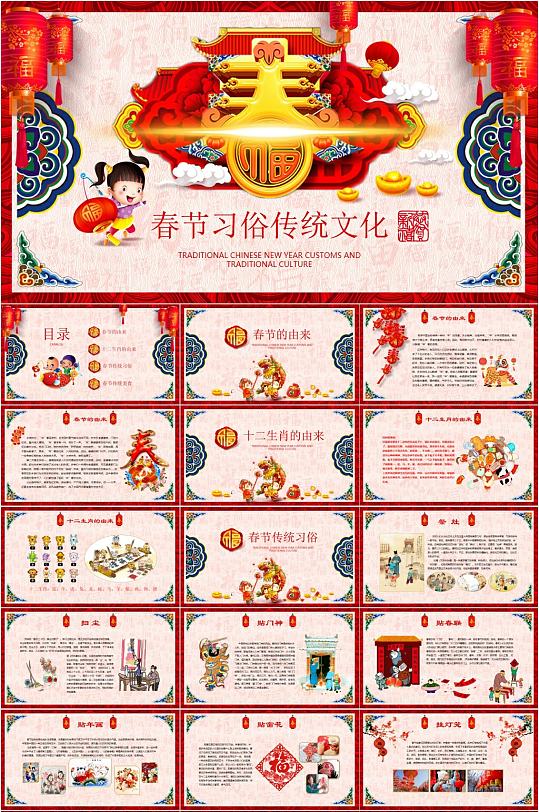 春节习俗传统文化简约PPT模板