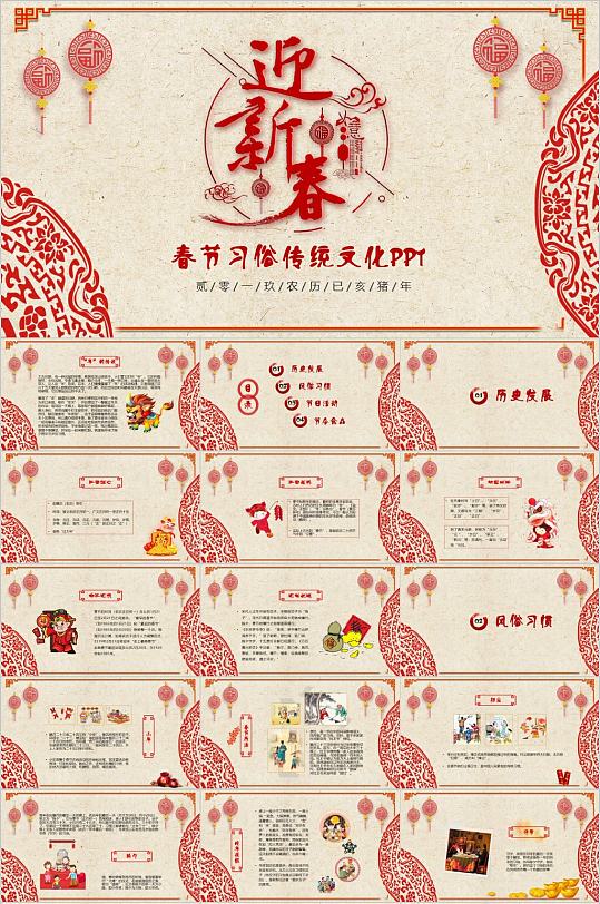 春节习俗传统文化中式PPT模板