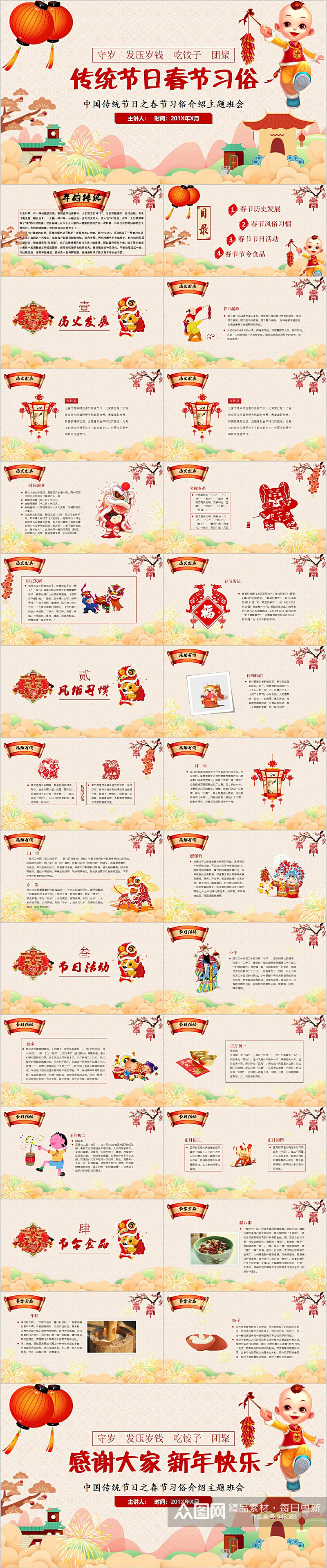传统节日春节习俗PPT模板素材