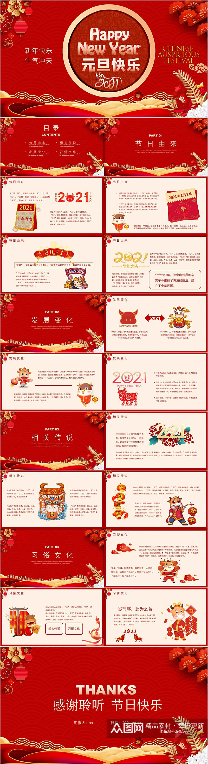 新年快乐元旦节日PPT模板素材