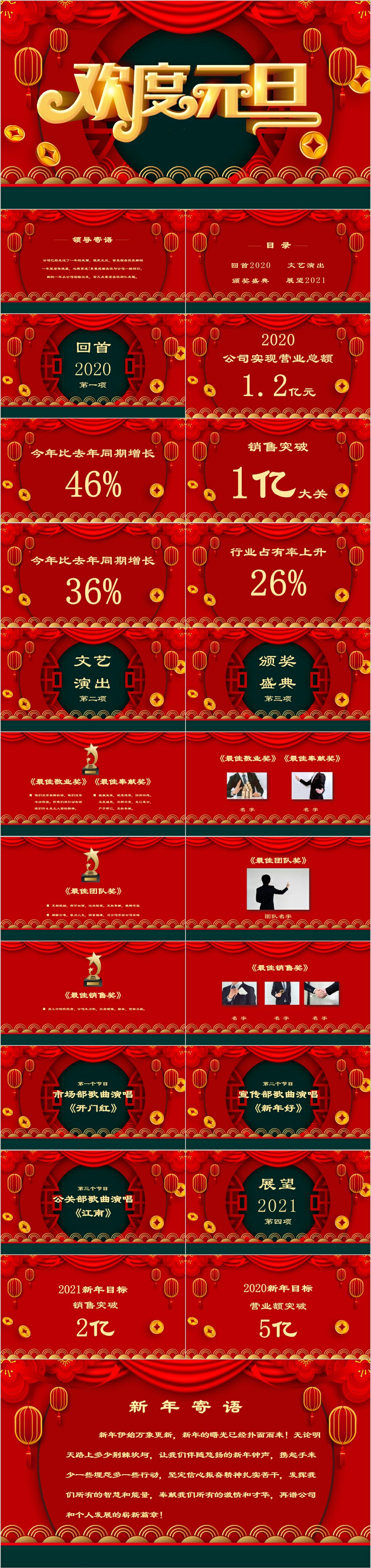 富贵古典中式欢度元旦PPT素材