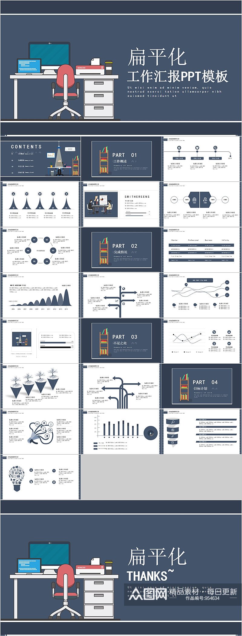 扁平化工作汇报通用PPT模板素材